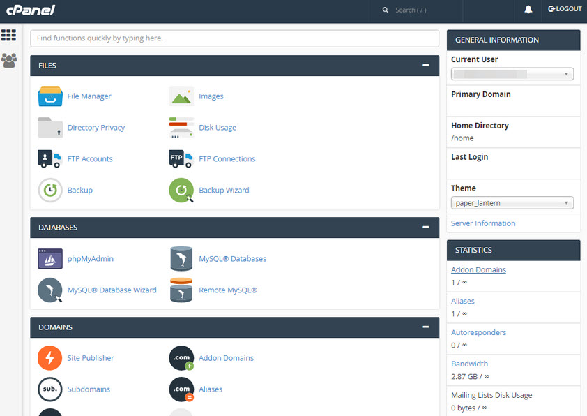 Manage files, databases and domains