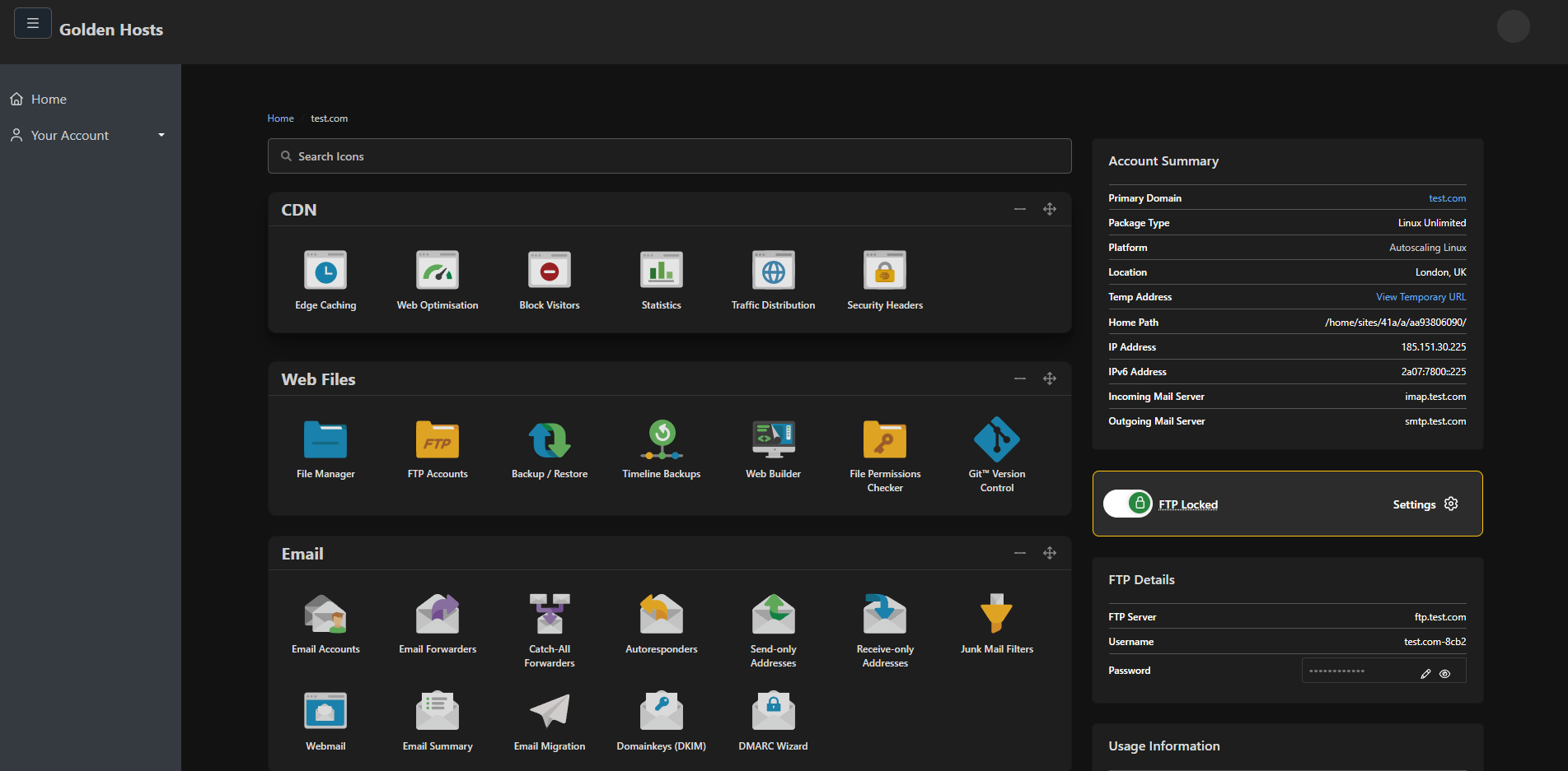 Manage files, databases and domains
